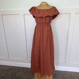Old Navy Waist Defined Ruffled Off Shoulder  Maxi Dress LARGE Cottage Prairie